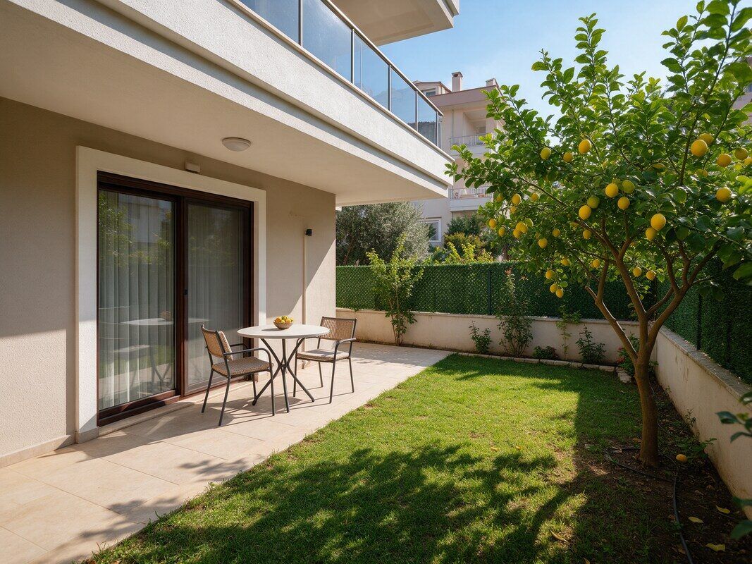 Limon ağaçlı bahçe ve teras